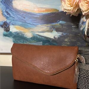 Urban Expressions Pebbled Faux Leather Envelope Foldover Clutch- NWT